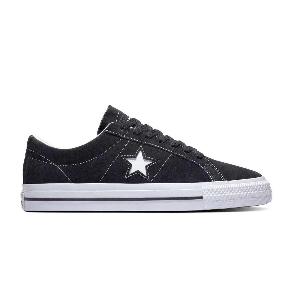 CONVERSE CONS ONE STAR PRO SUEDE LOW TOP (UNISEX) (BLACK/BLACK/WHITE) — Style 171327C