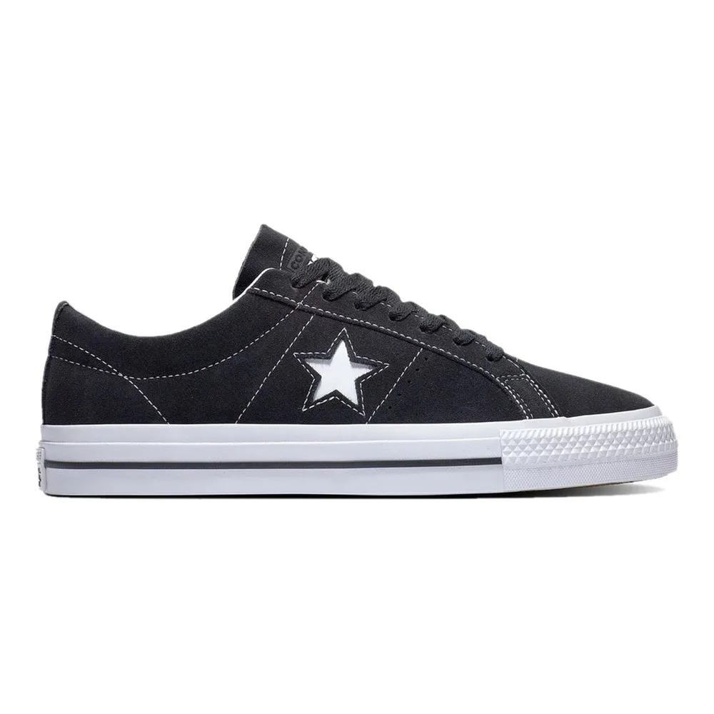 CONVERSE CONS ONE STAR PRO SUEDE LOW TOP (UNISEX) (BLACK/BLACK/WHITE) — Style 171327C