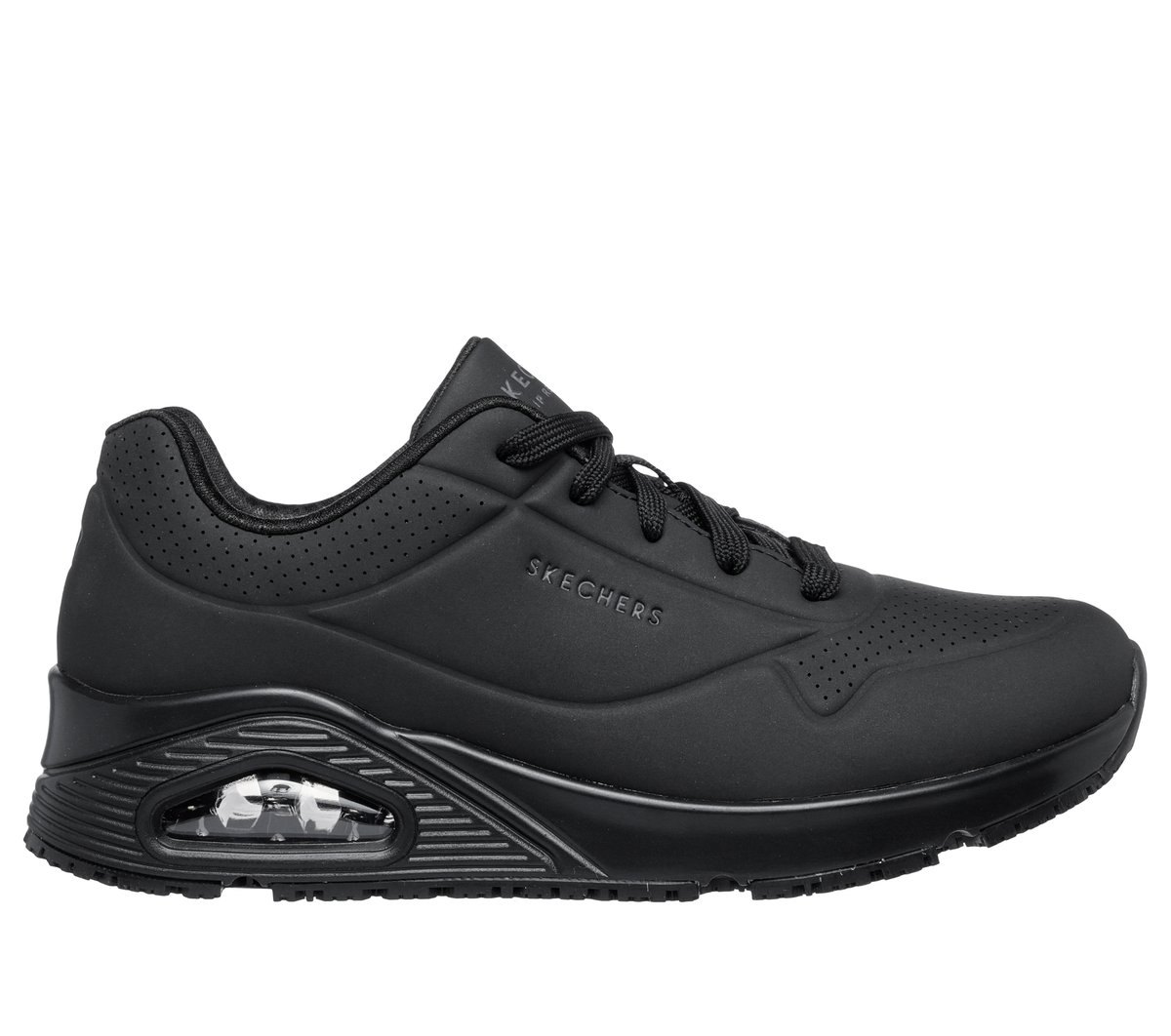 SKECHERS WORK RELAXED FIT: UNO SR (WOMEN) (BLACK) — Style 108021-BLK